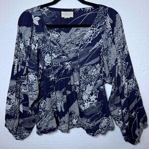 Denim & Supply Ralph Lauren Size Small Blue Floral Top Balloon Sleeve Boho Flowy